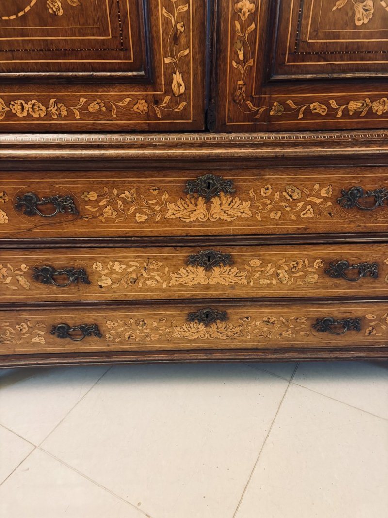 Antique Dutch Marquetry Walnut Linen Press/Cupboard